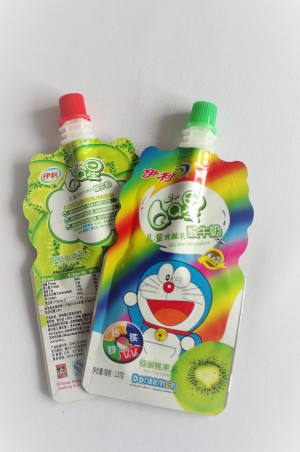 Yogurt, sour milk packaging custom-shaped stand up spout pouch
