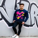 Navy-Blue Gender Neutral Sweatshirt With Bold Abstract Design