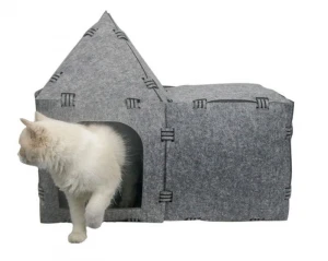 Easy Detachable Natural felt Cat Bed Breathable Cat Pet Cave Dark Cat Bed House With Cushion for Pets