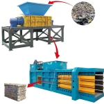 Dual axis grass straw shredder and hydraulic waste baler, municipal solid waste shredding and baling production line
