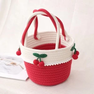 Wholesale Round Cotton Rope Handle Storage Basket With Lid