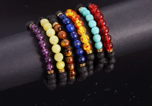 Hot Sale Chakra 8MM Volcanic Stone Bead Bracelet Colorful Chakra Energy Yoga Bead Bracelet