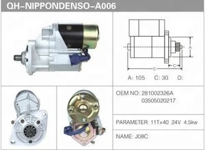 11T 24V 4.5KW OE 281002326A Hino J08C self Starter