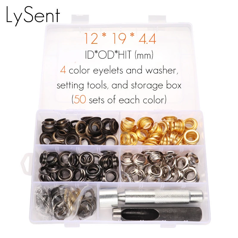 12mm (12/25 inch) metal eyelet grommet kit and eyelet setting tools for DIY leather craft shoes clothes install eyelets tool set