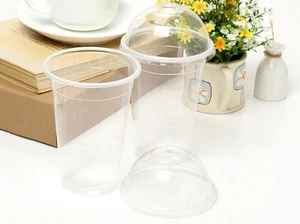 12oz PET material disposable plastic juice cup with Customized logo and lid