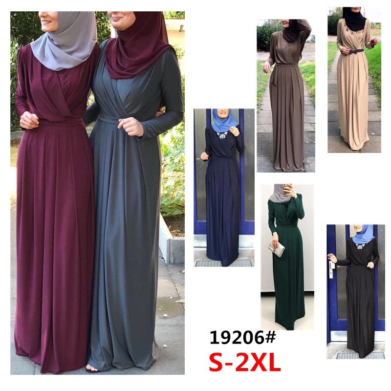 1566MuslimQLO V-neck pleated mopping skirt islamic abaya musulman clothing wholesale Islamic Clothing