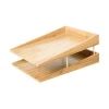 2-Tier Bamboo Wood Storage Desk Trays Organizer For Magazine File