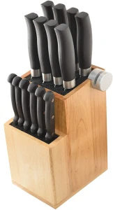2-Tiered Modern Bamboo Knife Block with 2 Built-In sharpener Wooden Knife Storage Organizer
