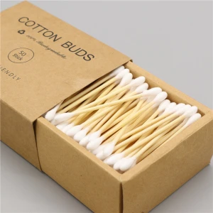 200pcs Disposable Bamboo Cotton Swab, Round Heads + Round Heads Bamboo Sticks Soft Cotton Buds Ear Swabs Cleaning Tool Bla