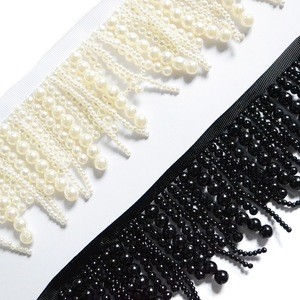 2019 elegant pearl fringed lace trim for wedding dress,embroidery lace pearl trim