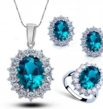2021 New Arrival Women Multi Colors 925 Sterling Silver Plated Crystal Blue Cubic Zircon Pendant Necklace Jewelry Sets