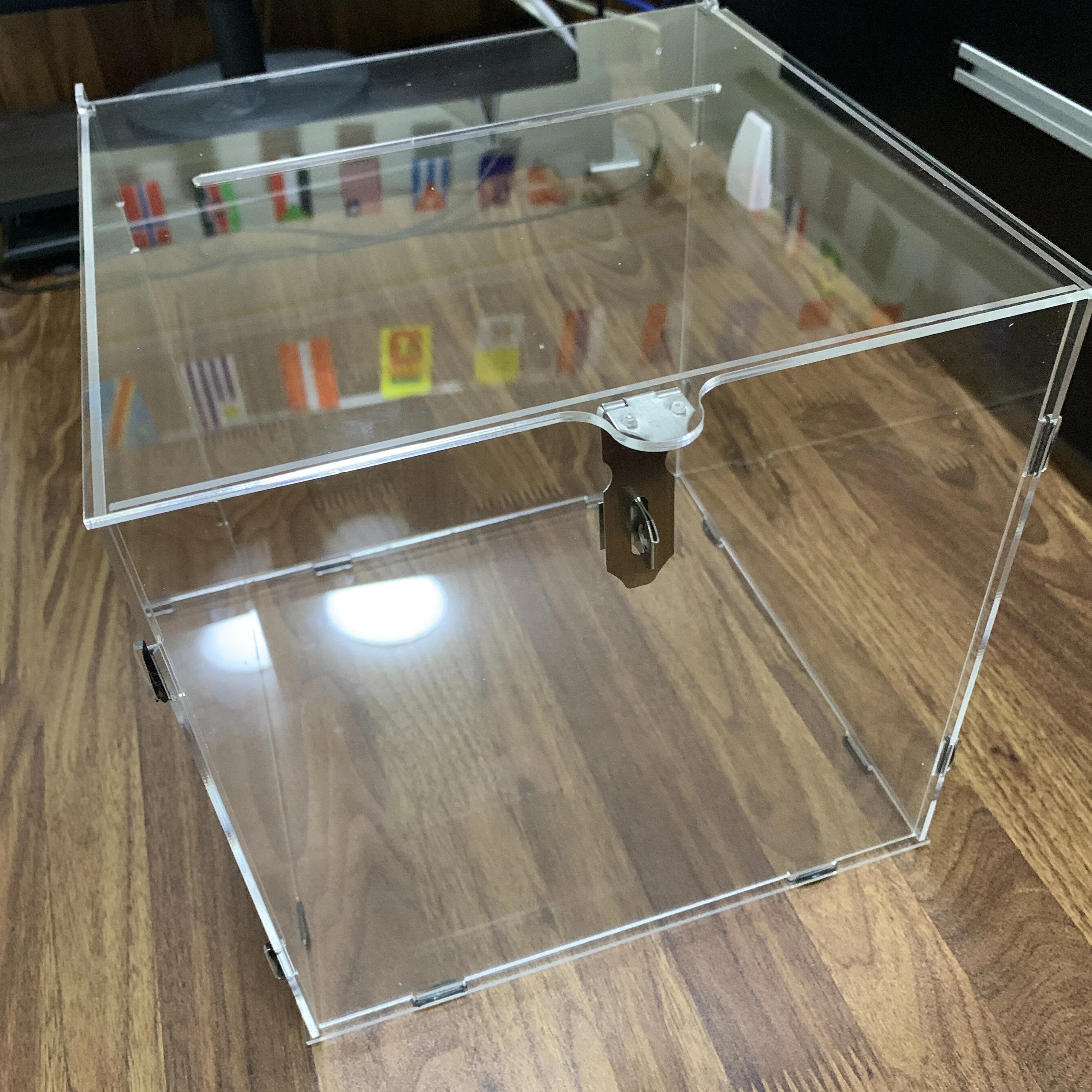 2021 new Customized  foldable disassembly acrylic box Transparent Acrylic Wish Gift Box With Lock ballot charity donation box
