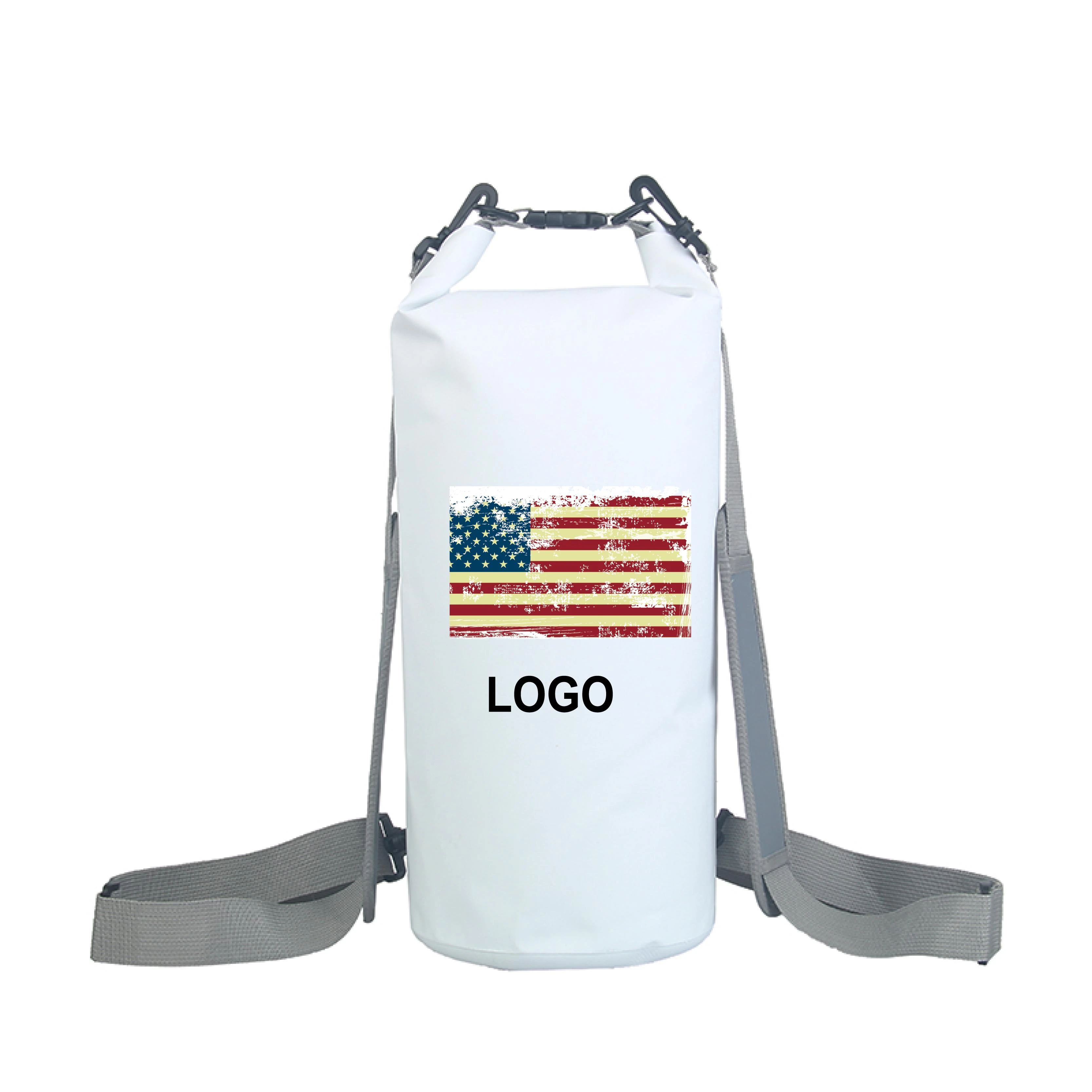 2021 New Design 10L PVC Tarpaulin With American Flag Pattern Design Waterproof Bag Outdoor Dry Bag Camping Waterproof Backpack