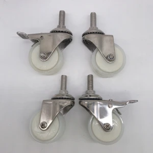 304 Stainless Steel 1.5 inch 2 inch Small Threaded stem Universal Nylon Wheel Caster with Brake