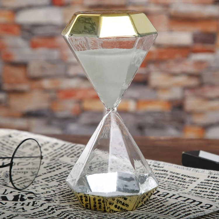 30min Diamond-shaped transparent glass hourglass with color on both ends