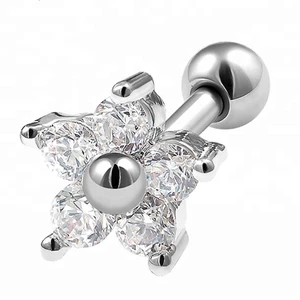 316L Surgical Steel Flower CZ Opal stone Ear Tragus Piercing Cartilage Body Jewelry