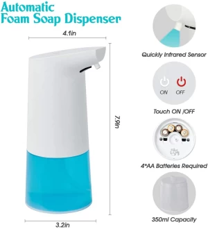 350ml Touchless Battery Operated IP65 Waterproof Electric Automatic Foaming Soap Dispenser for Bathroom Kitchen Office