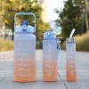 3PCs 2000ml,750ml,300ml Gradient Water Bottles Set Portable Leak Proof Sports Water Bottle With Time Marker Outdoor Fitness