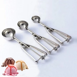 3pcs Ice Cream cookie scooper Set with trigger Ice Cream Squeeze dipper  multiple size Secondary Polishing Stainless Steel 201