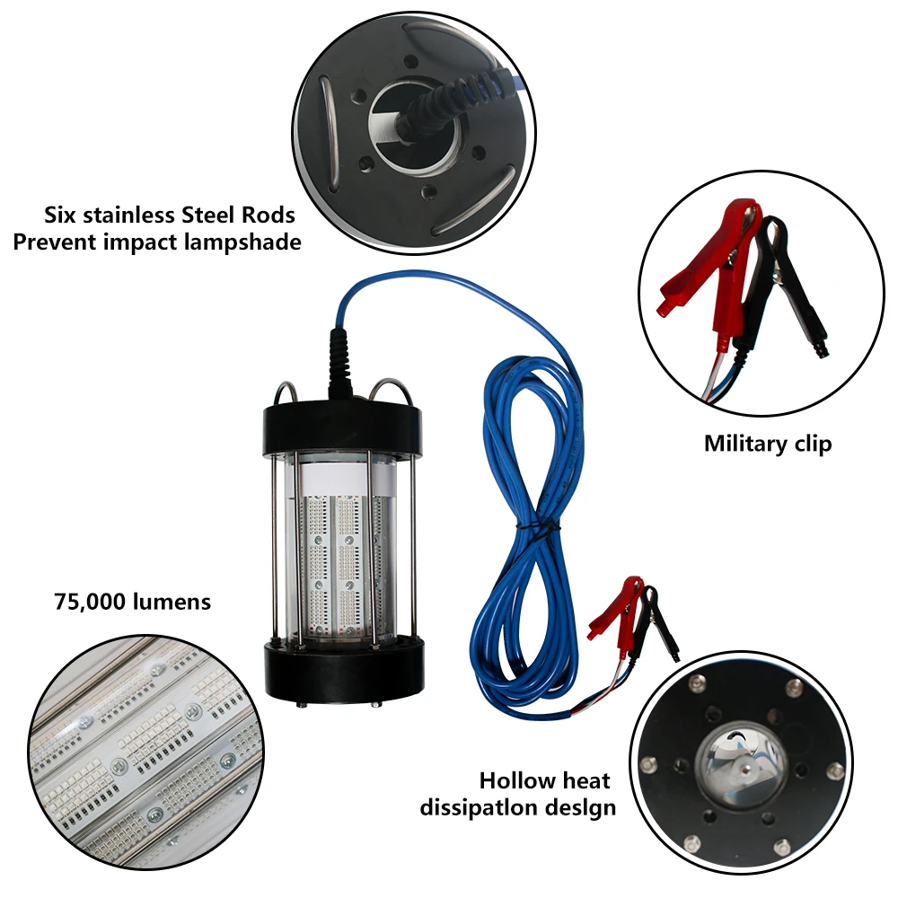 50000 Lumens 12V Battery Powered Deepwater fish lure lamp deep drop led underwater light fishing