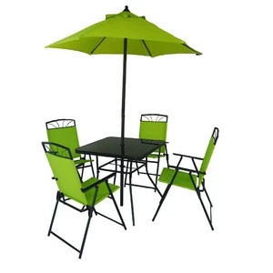 6-Piece Patio Garden Set With Table, Umbrella, and 4 Folding Chairs