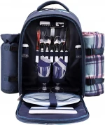 600D Polyester 2 Person Cooler Compartment Detachable Bottle Wine Holder Fleece Blanket Plates Cutlery Picnic Backpack Bag