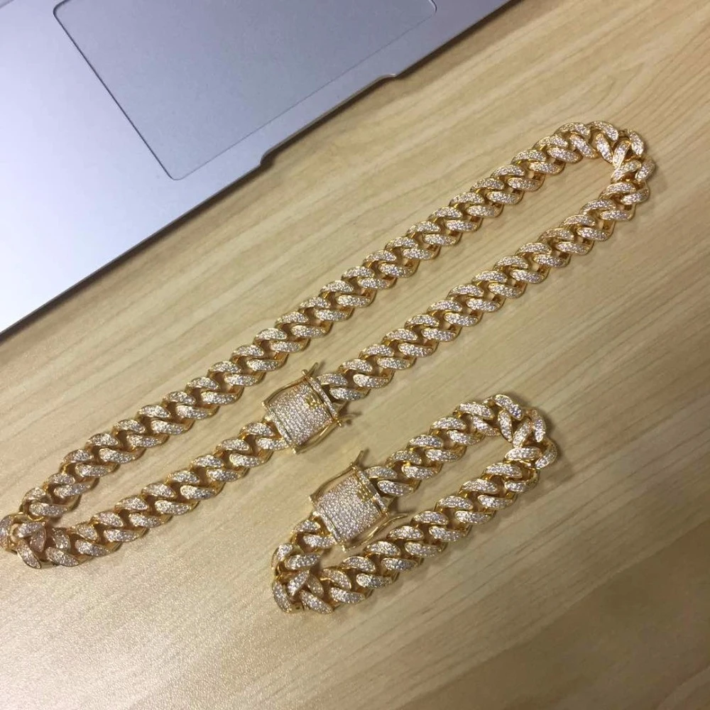 925 sterling silver 18K gold cuban link chain necklace Bracelet custom diamonds iced out cz hiphop miami cuban chain