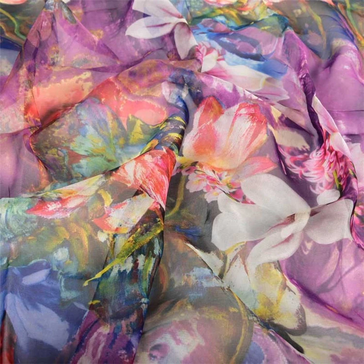 A grade cheap price printed beautiful polyester chiffon mixed stock fabric for dress
