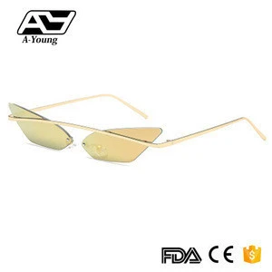 A-Young 2018 Women Newest Trendy Rimless Triangle Red Shades Small Cateye Sun Glasses Mirror Sunglasses  S8036