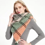 AAA650 Colorful Checked Triangular Scarf Women Brushed Warm Tassels Clip Fur Shawl Wraps Neckerchief Shawls Scarves