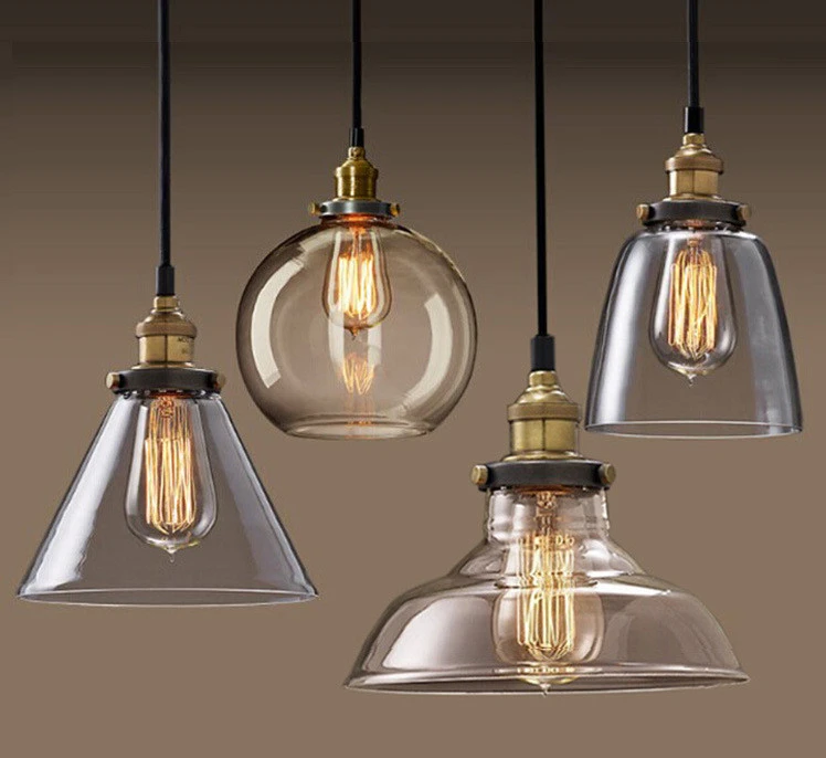 Adjustable Height Indoor Brass Hanging Fixture Edison Bulb Clear Glass Industrial Vintage Nordic Pendant Light