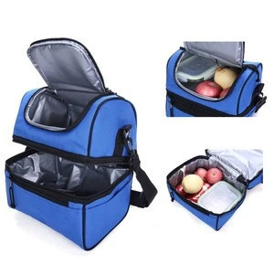 Adult Lunch Box Insulated Lunch Bag Large Cooler Tote Bag for Men, Women, Double Deck Cooler(Navy Blue)