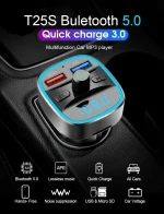 AGETUNR T25S bluetooth5.0 fm transmitter quick charge 3.0 display voltage HD sounds quanlity hands free kit car mp3 player Black