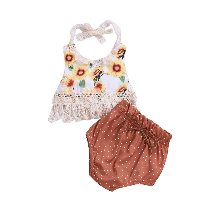 AGRADECIDO Two Piece Baby Pants Shorts With Bowknot Halter Ruffle Crop Top Tank Top Baby Clothes Girl