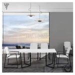 all weather Outdoor backyard furniture wrought iron dining table seven-pieces combination metal table and chairs
