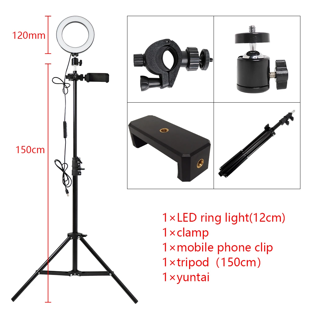 Amazon 12CM 4.8inch Halo Table Usb Beauty Video Studio Photo Circle Light Dimmable Selfie Led Ring Light With Tripod Stand