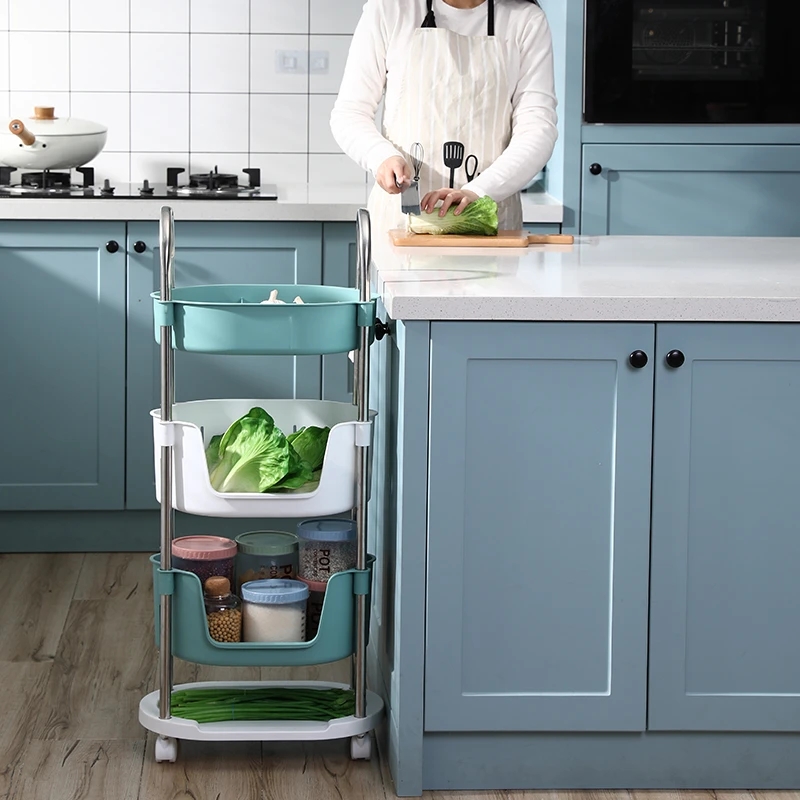 Amazon Hot Selling Custom Logo OEM Home DIY Plastic Wheel 4 Tier Kitchen Vegetable Storage Rack