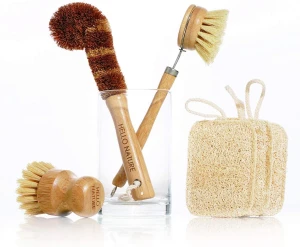 Amazon Supplier Kitchen Wood Cleaning Brushes with Long Handle Sisal Coconut Natural Fiber Bristle Pot Pan Bottle Scrub Brush