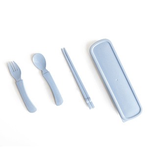 Amazon Top Seller 2020 Kitchen Accessories Dinnerware Sets Portable Reusable 3 PCS Wheat Straw Chopsticks Spoon Fork Knife Set