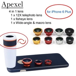 Apexel fisheye+wide angle macro +12X telephoto lens 4 in 1 Mobile Phone Housings lens kits for iPhone Other Accessories & Parts