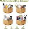 Bamboo Art Supply Organizer, Rotating Pencil Pen Holder with 6 Compartments, Hold 400+ Pencils