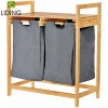 Bamboo Laundry Hamper Sorter Basket With Storage Shelf