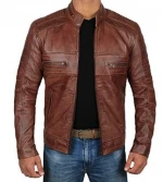 best famous  Brown Genuine Leather Jacket Mens  Cafe Racer Real Lambskin Leather Distressed Motorcycle Jacket