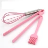 Best Selling Online One Piece Silica Gel Pink 6 Sets Of Baking Tools Set Silicone Leakage Scraper Egg Beater Brush
