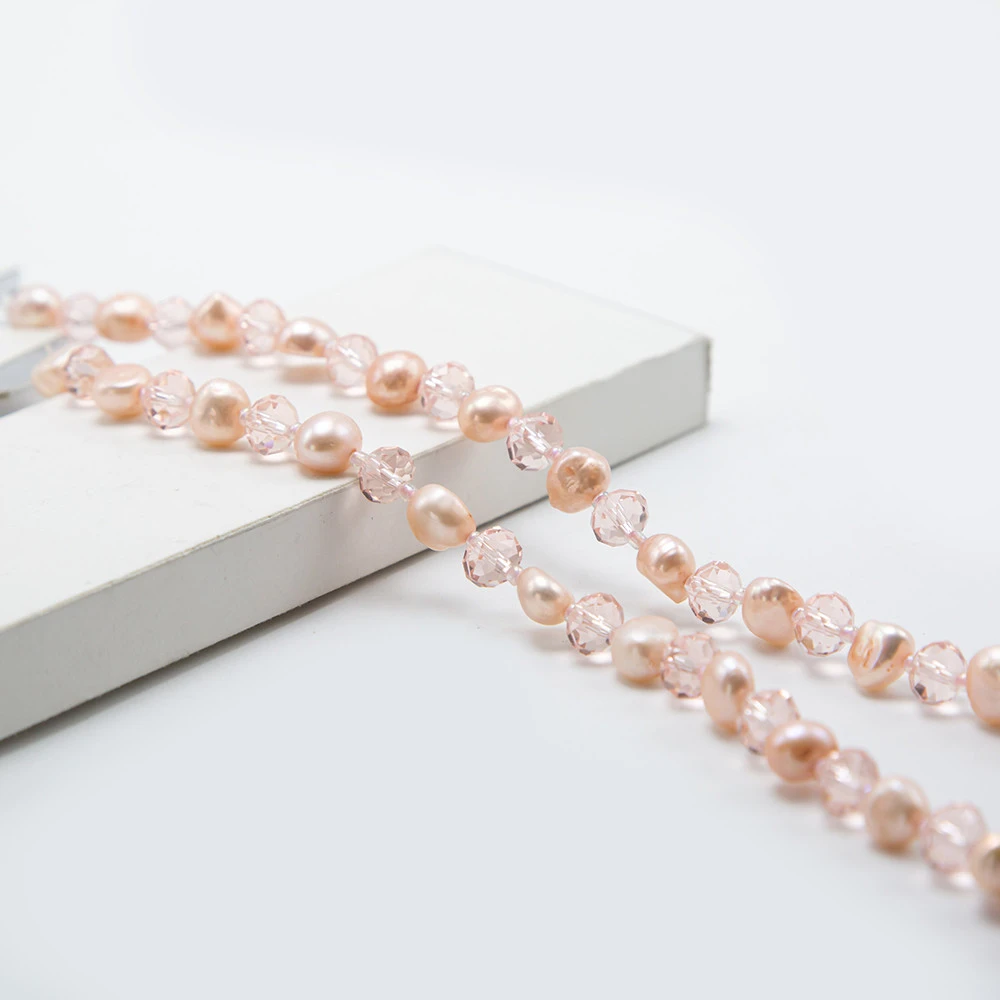 Bestone Hot Sale 8x6mm Pink Faceted Rondelle Glass Beads and Dyed Pearl Beads for Bracelet