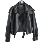 Bettergirl Hot Sale Fashion Design Crop Leather Retro Bomber Jacket Leather Jacket Women Motorcycle Jacket Coat