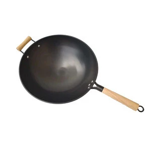 Big Size Iron Wood Handle Cookware Wok Pan