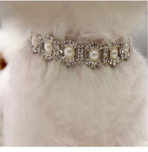 Bling Rhinestone Pearl Necklace Dog Collar Alloy Diamond Puppy Pet Collars Leashes For Little Dogs Mascotas Dog Accessories