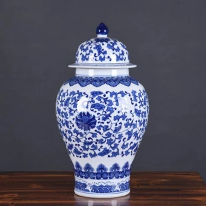 Blue and white porcelain wrapped lotus general tank storage tank Jingdezhen porcelain vases
