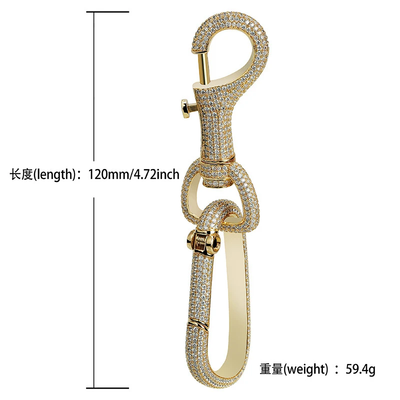Blues RTS 2020 Hip hop gold Silver plated solid copper full iced out zircon carabiner keychain